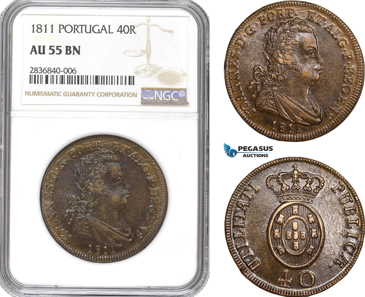 AE270, Portugal, Joao VI, 40 Reis (Pataco) 1811, Lisbon, NGC AU55BN