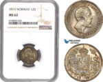 AE331, Norway, Oscar II, 12 Skilling 1873, Kongsberg, Silver, NGC MS63
