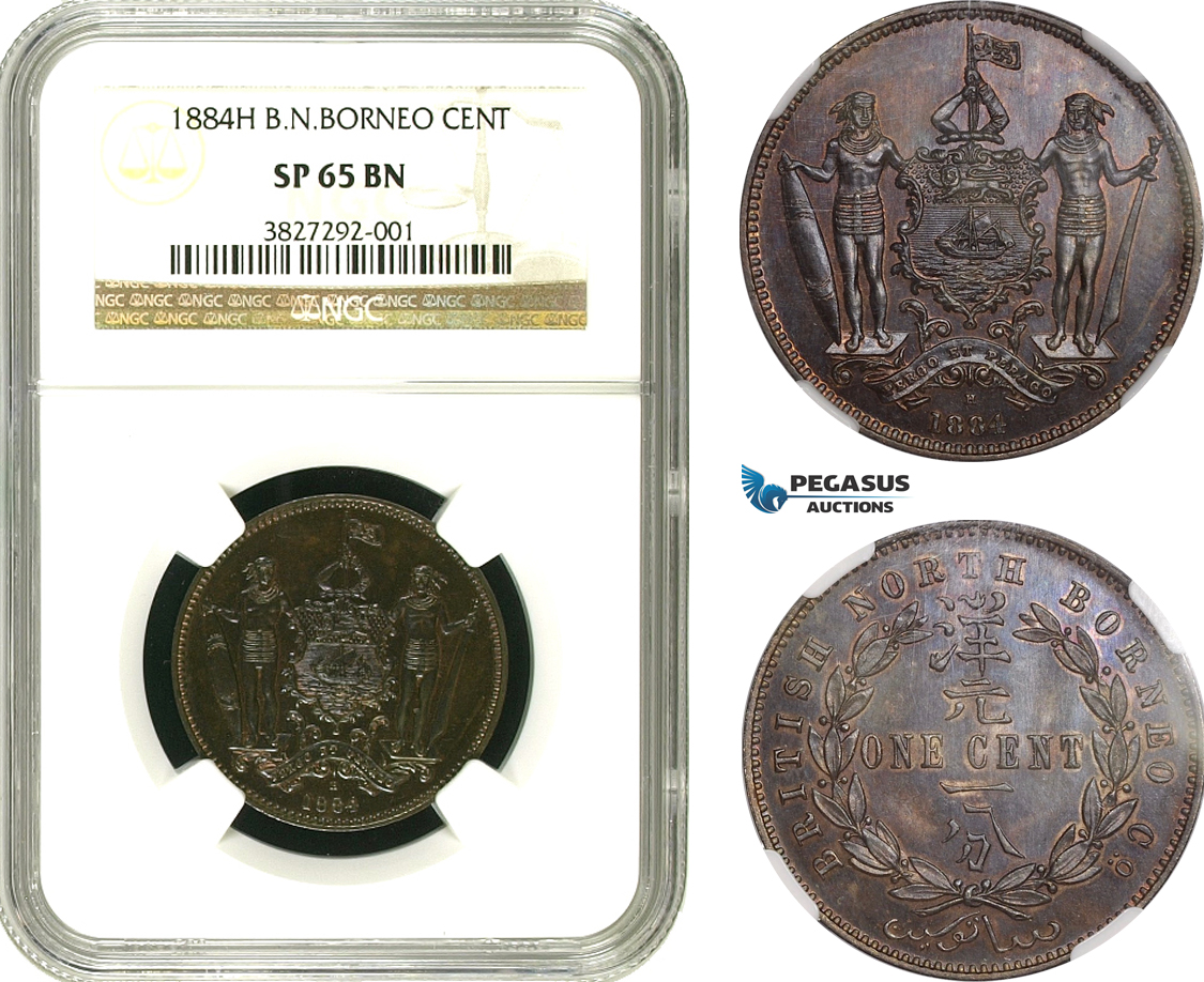AE404, British North Borneo, 1 Cent 1884-H, Heaton, NGC SP65BN