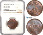 AE493, Finland, Alexander II. of Russia, 5 Penniä 1870, NGC MS62BN, Rare!