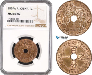 AE504, French Indo-China, 1 Centime 1899-A, Paris, NGC MS64BN