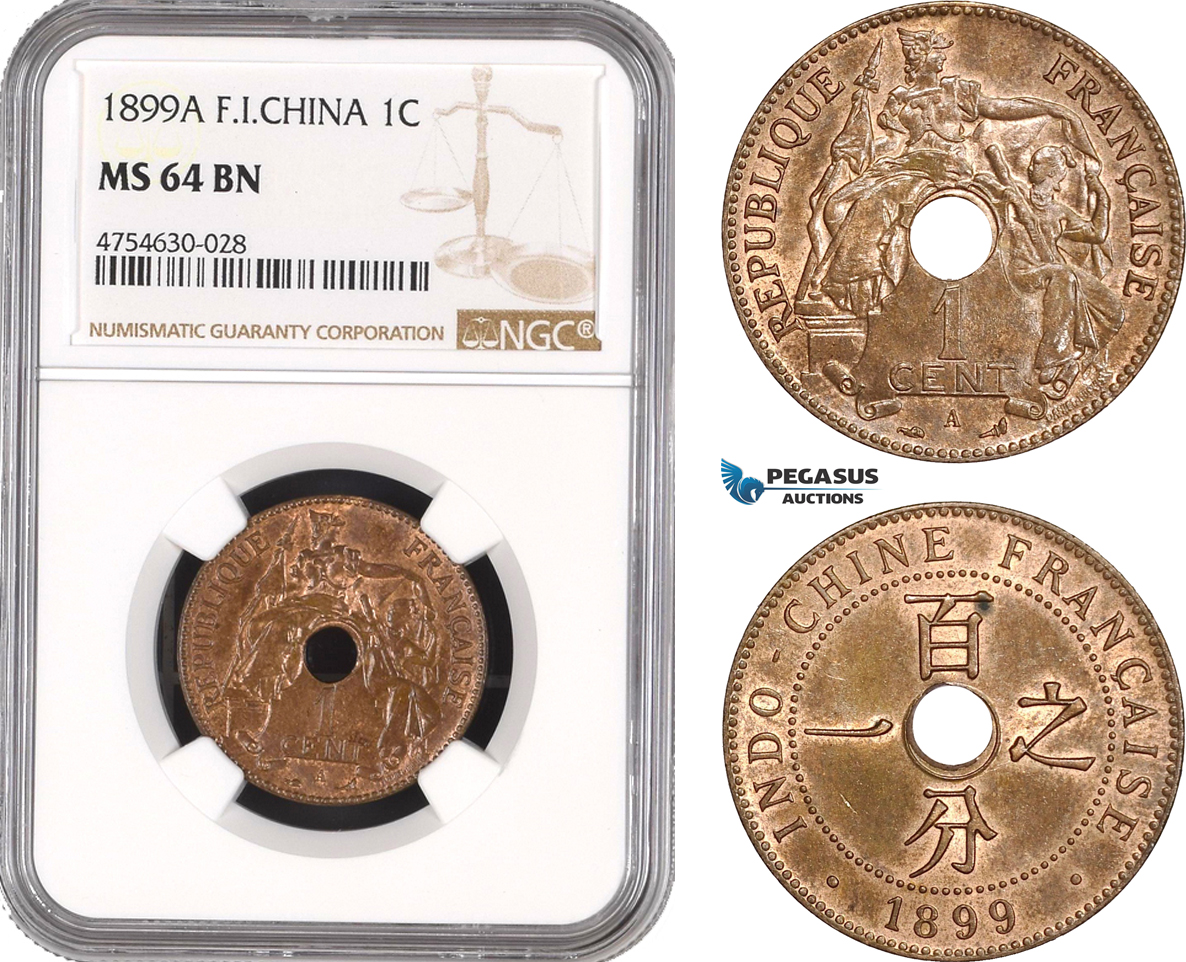 AE504, French Indo-China, 1 Centime 1899-A, Paris, NGC MS64BN