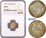 AE509, Great Britain, Victoria, Sixpence (6p) 1881, Silver, NGC MS65, Pop 2/0