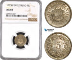 AE580, Switzerland, 5 Rappen 1873-B, Bern, Silver, NGC MS64, Top Pop