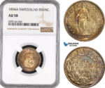 AE581, Switzerland, 1 Franc 1894-A, Paris, Silver, NGC AU58