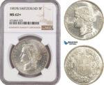 AE582, Switzerland, 5 Francs 1907-B, Bern, Silver, NGC MS62+