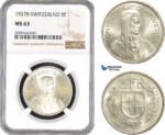 AE583, Switzerland, 5 Francs 1937-B, Bern, Silver, NGC MS63