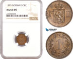 AE603, Norway, Oscar II, 1 Øre 1885, Kongsberg, NGC MS63BN