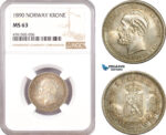 AE604, Norway, Oscar II, 1 Krone 1890, Kongsberg, Silver, NGC MS63