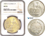 AE650-R, French Indo-China, Piastre 1907-A, Paris, Silver, NGC AU55