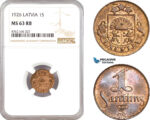 AE664. Latvia, 1 Santims 1926, NGC MS63RB