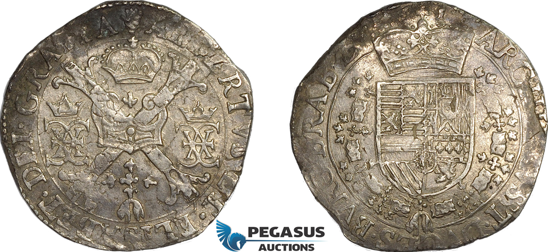 AE705, Spanish Netherlands, Antwerp, Albert & Isabella, Patagon 1616, Silver (27.46g) Del. 254, VF