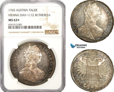 AE780, Austria, Maria Theresia, Taler 1765, Vienna, Silver, NGC MS63+
