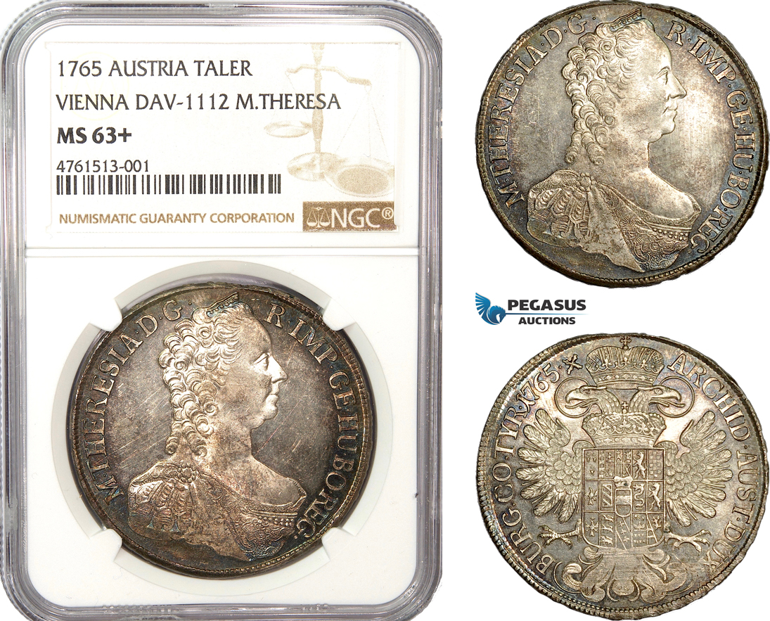 AE780, Austria, Maria Theresia, Taler 1765, Vienna, Silver, NGC MS63+