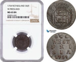 AE869, Netherlands, Westfriesland, Duit 1754, NGC MS65BN, Pop 2/0