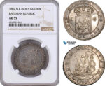 AE876, Netherlands East Indies, Batavian Rep. Gulden 1802, Silver, NGC AU55