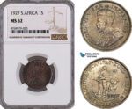 AE977, South Africa, George V, 1 Shilling 1927, Pretoria, Silver, NGC MS62, Rare!