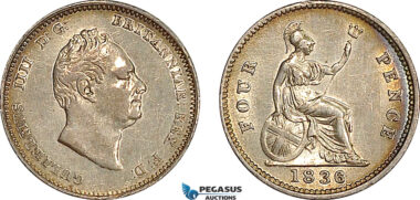 AF025, Great Britain, William IV, Maundy Fourpence 1836, London, Silver, AU