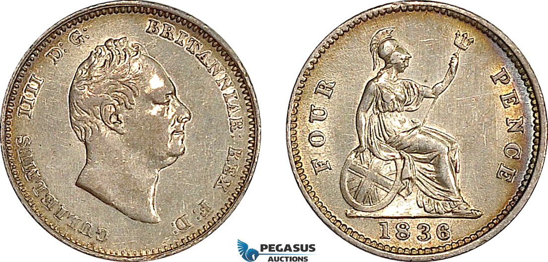 AF025, Great Britain, William IV, Maundy Fourpence 1836, London, Silver, AU