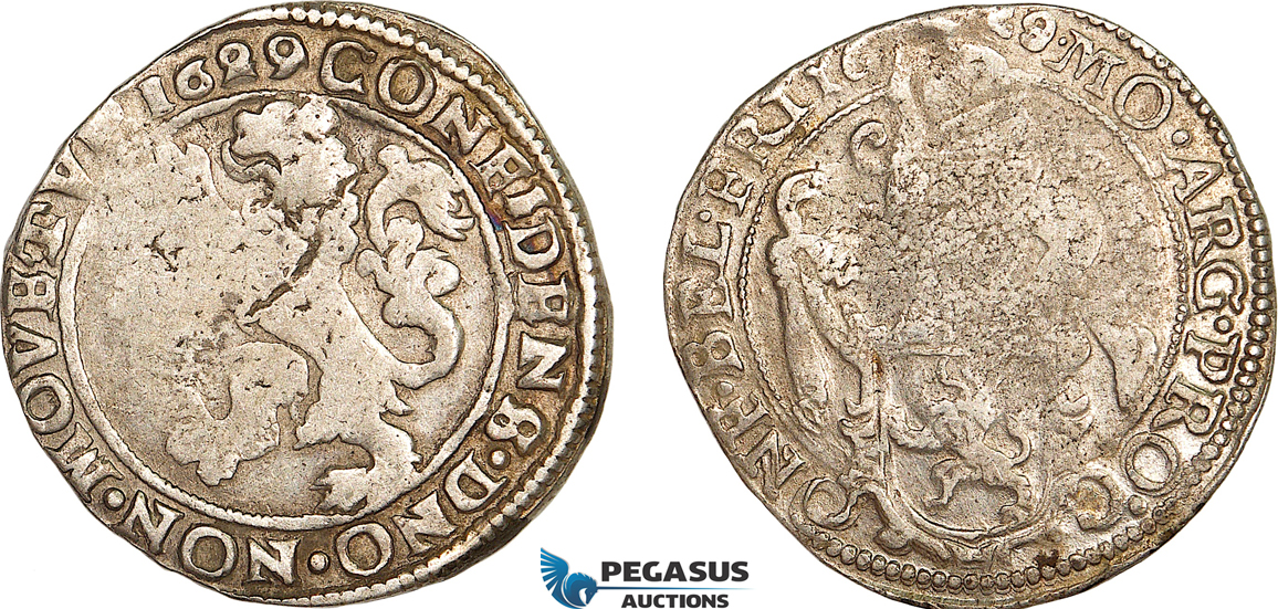 AF040, Netherlands, Friesland, 1/2 Lion Daalder 1629, Silver (13.49g) VF