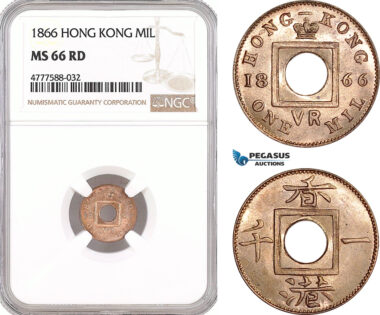 AF105, Hong Kong, Victoria, 1 Mil 1866, NGC MS66RD