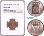 AF125, Netherlands, Willem III, 1 Cent 1876, Utrecht, NGC MS65BN, Pop 1/0