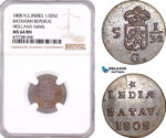 AF130, Netherlands East Indies, Batavian Rep. 1/2 Duit 1808, Holland Arms, NGC MS64BN