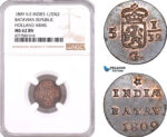 AF132, Netherlands East Indies, Batavian Rep. 1/2 Duit 1809, Holland Arms, NGC MS62BN