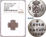 AF133, Netherlands East Indies, Batavian Rep. 1/2 Duit 1809, Holland Arms, NGC MS65BN