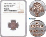 AF134, Netherlands East Indies, Batavian Rep. 1/2 Duit 1809, Holland Arms, NGC MS62BN