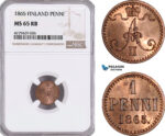AF174, Finland, Alexander II. of Russia, 1 Penni 1865, NGC MS65RB, Pop 3/1