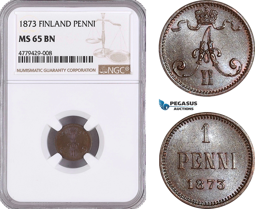 AF176, Finland, Alexander II. of Russia, 1 Penni 1873, NGC MS65BN