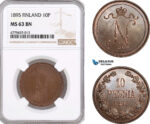 AF180, Finland, Nicholas II. of Russia, 10 Penniä 1895, NGC MS63BN