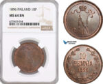 AF181, Finland, Nicholas II. of Russia, 10 Penniä 1896, NGC MS64BN