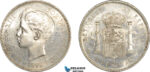 AF251, Spain, Alfonso XIII, 5 Pesetas 1898 (98) SG-V, Valencia, Silver, Cleaned UNC