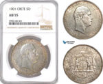 AF311, Crete, George I. of Greece, 5 Drachmai 1901, Paris, Silver, NGC AU55, Rare!
