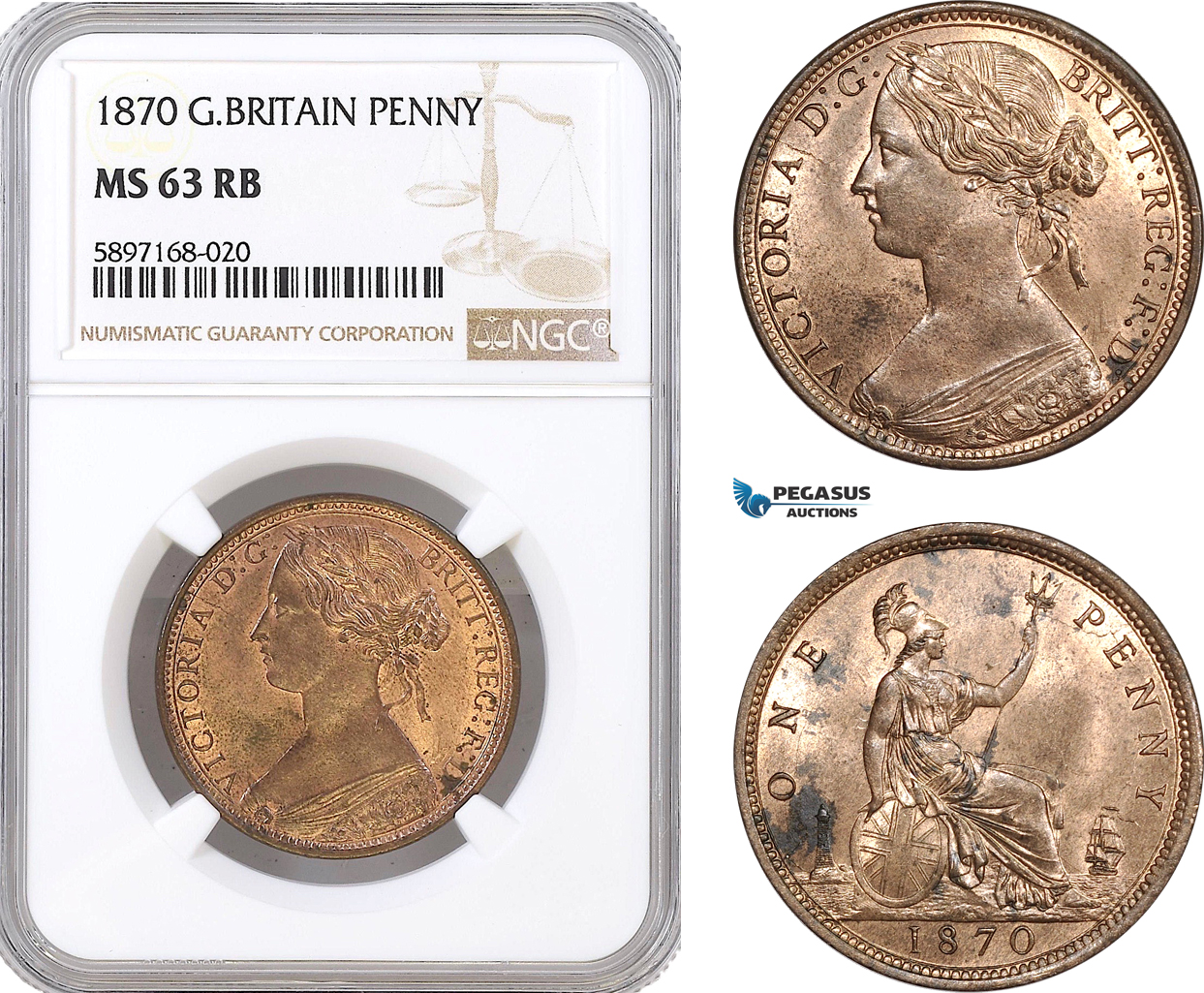 AF327, Great Britain, Victoria, 1 Penny 1870, Royal Mint, NGC MS63RB