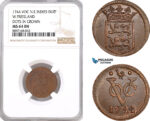 AF339, Netherlands East Indies, VOC, Duit 1744 (West Friesland Arms) Dots in Crown, NGC MS64BN, Pop 1/0