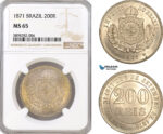 AF368, Brazil, Pedro II, 200 Reis 1871, NGC MS65