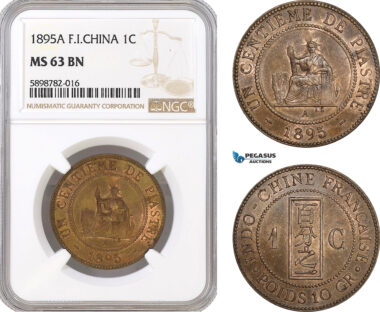 AF385, French Indo-China, 1 Centime 1895-A, Paris, NGC MS63BN