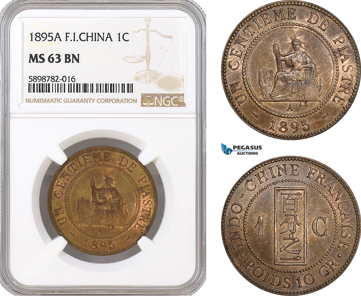 AF385, French Indo-China, 1 Centime 1895-A, Paris, NGC MS63BN