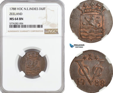 AF482, Netherlands East Indies, VOC, 1 Duit 1788, Zeeland Arms, NGC MS64BN