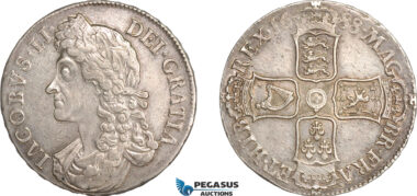 AF486, Great Britain, James II, Crown 1688 "QVARTO" Silver, S-3407, Toned AU