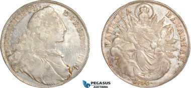 AF501, Germany, Bavaria, Maximilan III Joseph, Taler 1764, Silver (27.91g) Tooled AU