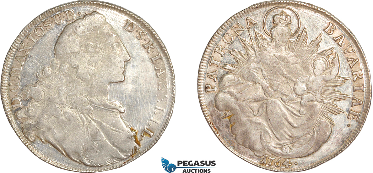AF501, Germany, Bavaria, Maximilan III Joseph, Taler 1764, Silver (27.91g) Tooled AU