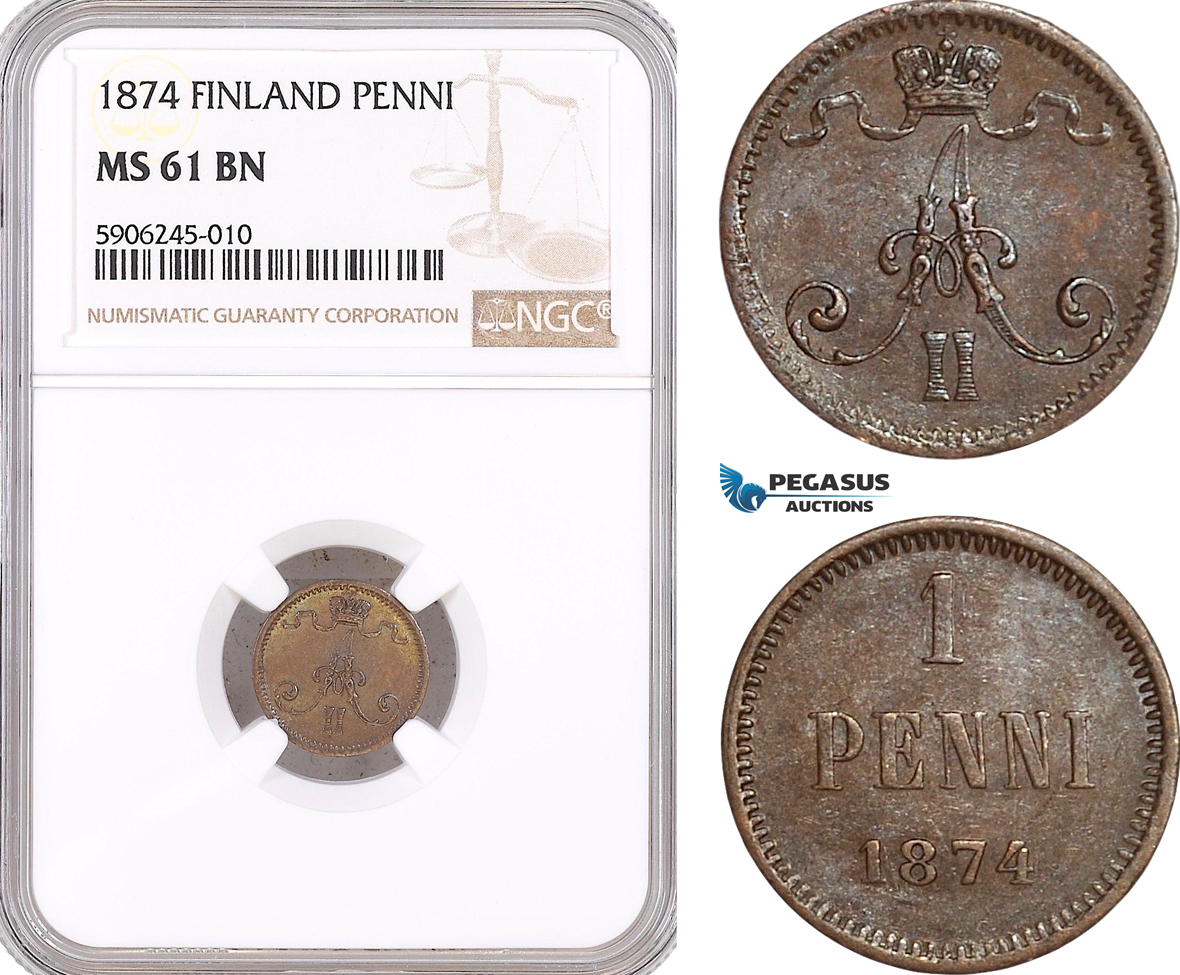AF562, Finland, Alexander II. of Russia, 1 Penni 1874, NGC MS61BN
