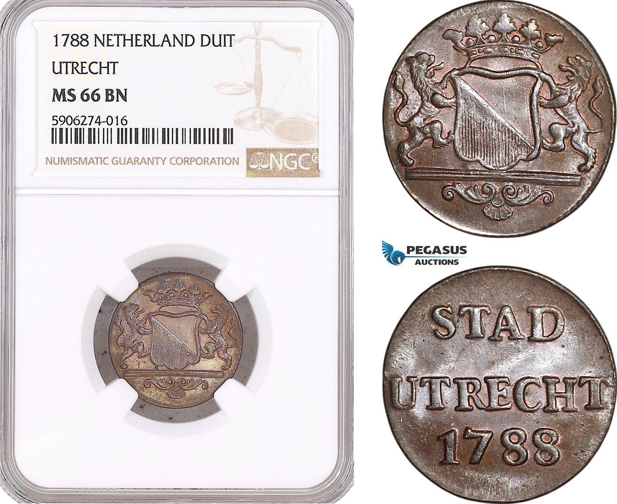AF584, Netherlands, Utrecht, 1 Duit 1788, NGC MS66BN