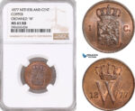 AF585, Netherlands, Willem III, 1 Cent 1877, Utrecht, NGC MS65RB