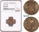AF601, Netherlands East Indies, VOC, Duit 1735, Holland Arms, NGC AU50BN
