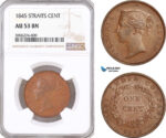 AF637, Straits Settlements, Victoria, 1 Cent 1845, NGC AU53BN